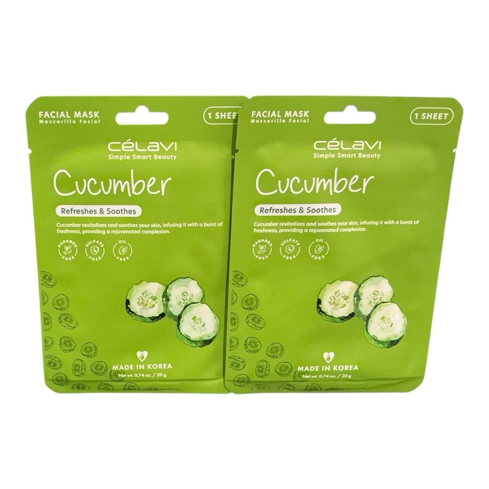 Lot of 2 Cucumber Facial Skincare Mask Paraben Free Sulfate Free Oil Free